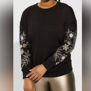 NWT Torrid Women’s Ponte Crew Neck Drop Shoulder Floral Sequin Sweatshirt 3X